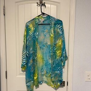Silk Tropical Print Sheer Kimono